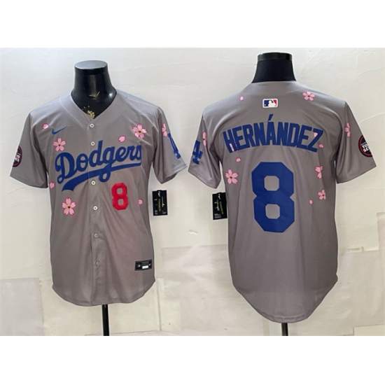 Men's Los Angeles Dodgers #8 Enrique Hernandez Grey 2025 Tokyo Series Limited Stitched Baseball Jersey - Ujersey