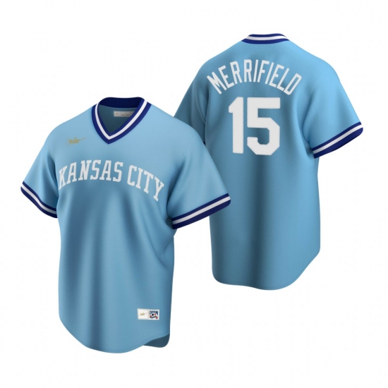 Men's Nike Kansas City Royals #15 Whit Merrifield Light Blue Cooperstown Collection Road Stitched Baseball Jersey - Ujersey