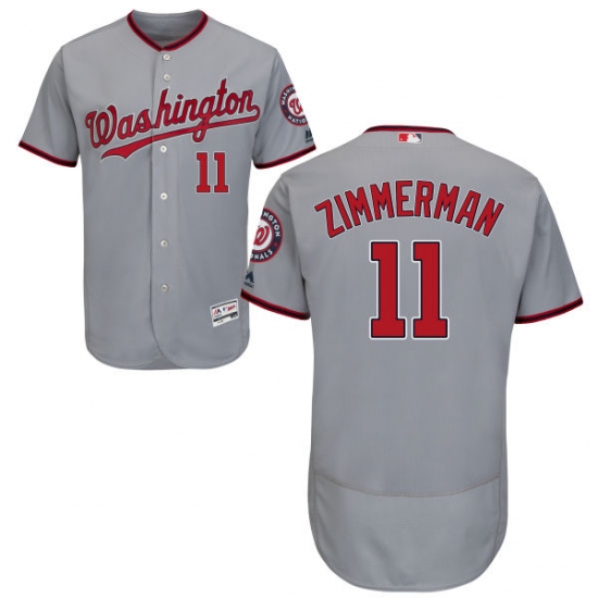 Men's Majestic Washington Nationals #11 Ryan Zimmerman Grey Road Flex Base Authentic Collection MLB Jersey - Ujersey