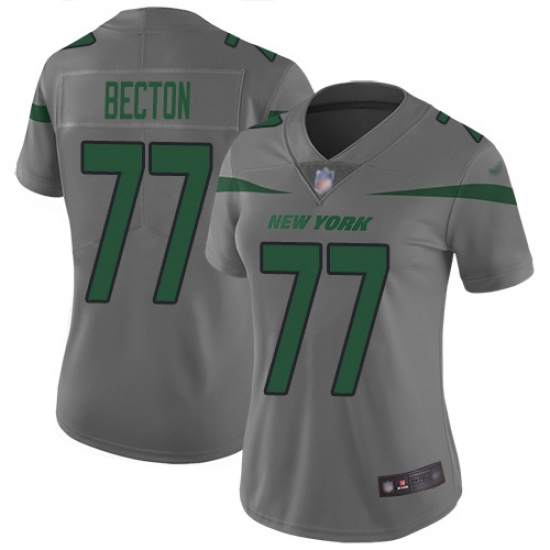 Women's New York Jets #77 Mekhi Becton Gray Stitched Limited Inverted Legend Jersey - Ujersey