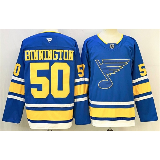 Men's St. Louis Blues #50 Jordan Binnington Blue 2025 Stitched Hockey Jersey - Ujersey