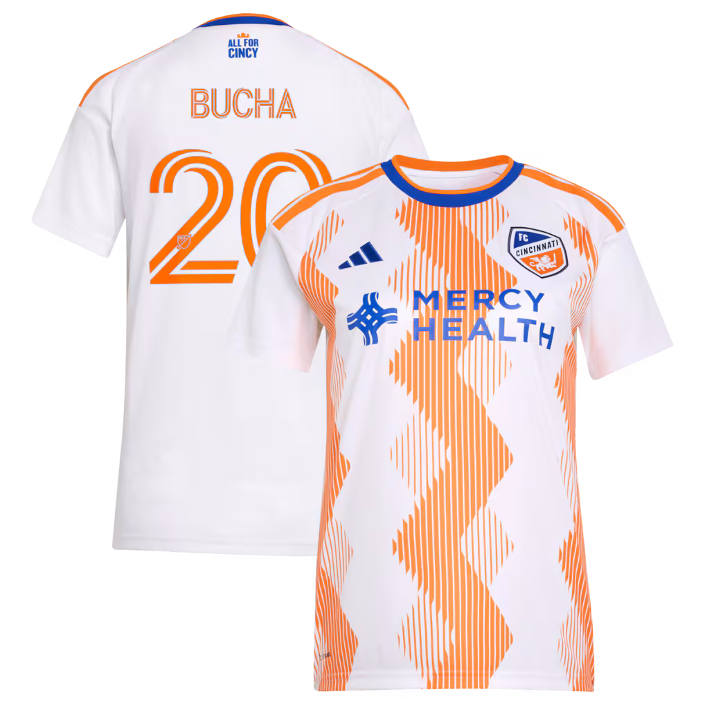 Women's FC Cincinnati Pavel Bucha adidas White 2026 The Seven Hills Kit Replica Jersey