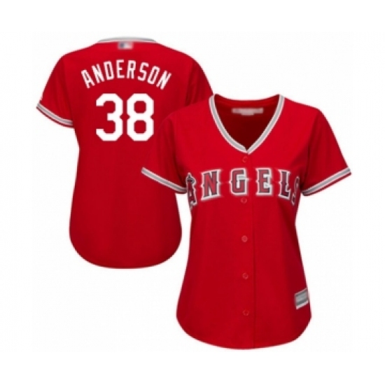Women's Los Angeles Angels of Anaheim #38 Justin Anderson Authentic Red Alternate Cool Base Baseball Player Jersey - Ujersey