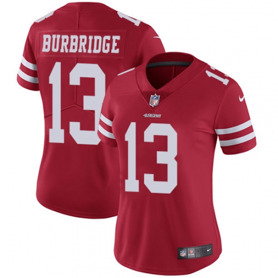 Women's Nike San Francisco 49ers #13 Aaron Burbridge Elite Red Team Color NFL Jersey - Ujersey