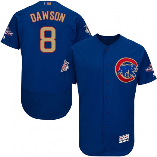 Men's Majestic Chicago Cubs #8 Andre Dawson Authentic Royal Blue 2017 Gold Champion Flex Base MLB Jersey - Ujersey
