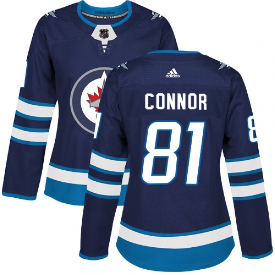 Women's Adidas Winnipeg Jets #81 Kyle Connor Premier Navy Blue Home NHL Jersey - Ujersey