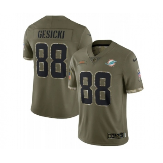 Men's Miami Dolphins #88 Mike Gesicki 2022 Olive Salute To Service Limited Stitched Jersey