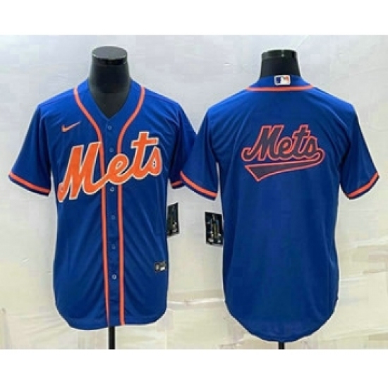 Men's New York Mets Big Logo Navy Blue Cool Base Stitched Baseball Jersey