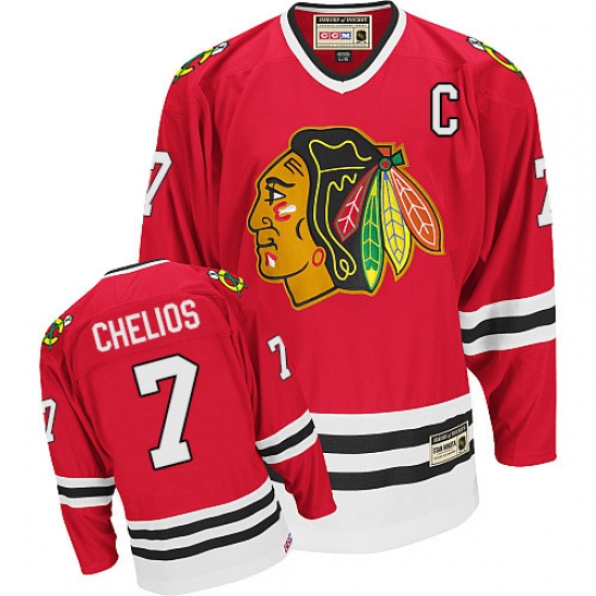 Men's CCM Chicago Blackhawks #7 Chris Chelios Authentic Red Throwback NHL Jersey - Ujersey
