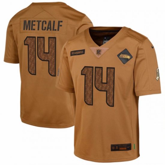 Youth Seattle Seahawks #14 DK Metcalf Nike Brown 2023 Salute To Service Limited Jersey - Ujersey