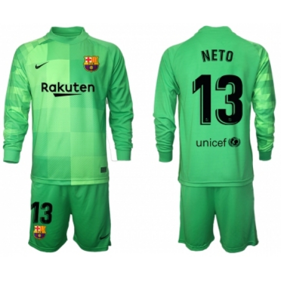 Men 2021-2022 Club Barcelona green goalkeeper Long Sleeve 13 Soccer Jersey