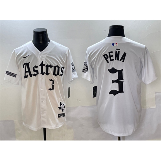 Men's Houston Astros #3 Jeremy Pena White Gothic 'Houston Born Barrio Raised' Limited Stitched Baseball Jersey - Ujersey