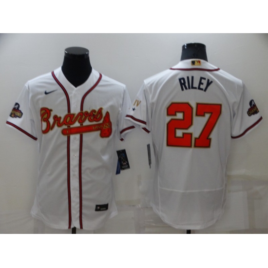Men's Atlanta Braves #27 Austin Riley White 2022 Gold Program Authentic Player Jersey