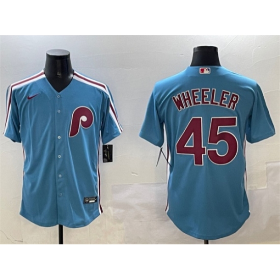 Men's Philadelphia Phillies #45 Zack Wheeler Blue Cool Base Stitched Jersey - Ujersey