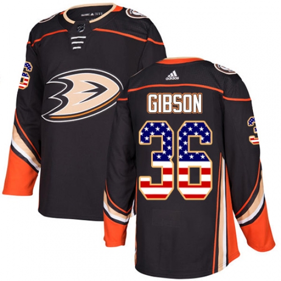 Youth Adidas Anaheim Ducks #36 John Gibson Authentic Black USA Flag Fashion NHL Jersey