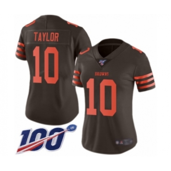 Women's Cleveland Browns #10 Taywan Taylor Limited Brown Rush Vapor Untouchable 100th Season Football Jersey - Ujersey