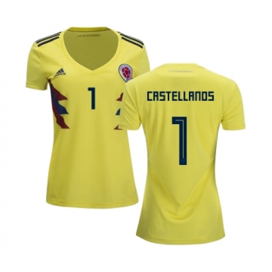 Women's Colombia #1 Castellanos Home Soccer Country Jersey