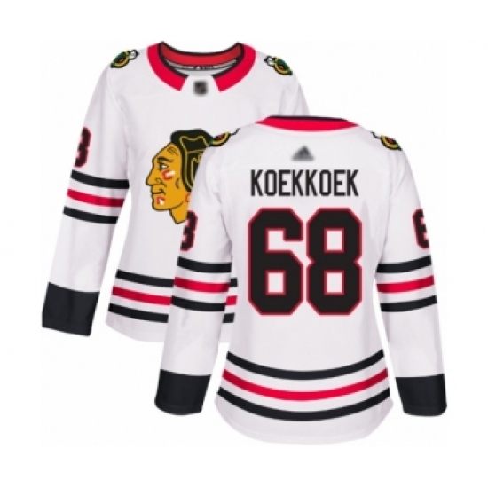 Women's Chicago Blackhawks #68 Slater Koekkoek Authentic White Away Hockey Jersey - Ujersey