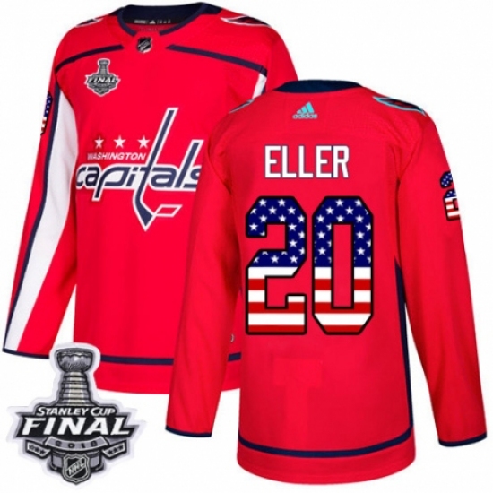 Youth Adidas Washington Capitals #20 Lars Eller Authentic Red USA Flag Fashion 2018 Stanley Cup Final NHL Jersey - Ujersey