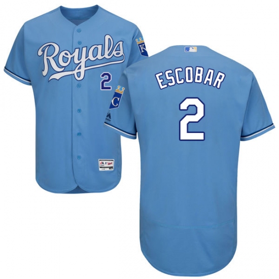 Men's Majestic Kansas City Royals #2 Alcides Escobar Light Blue Alternate Flex Base Authentic Collection MLB Jersey - Ujersey
