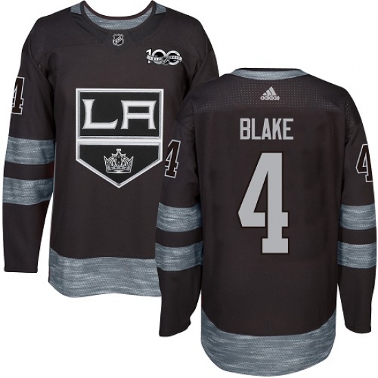Men's Adidas Los Angeles Kings #4 Rob Blake Authentic Black 1917-2017 100th Anniversary NHL Jersey
