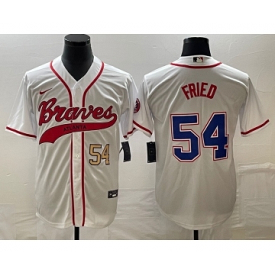 Men's Atlanta Braves #54 Max Fried Number White Cool Base Stitched Baseball Jersey - Ujersey