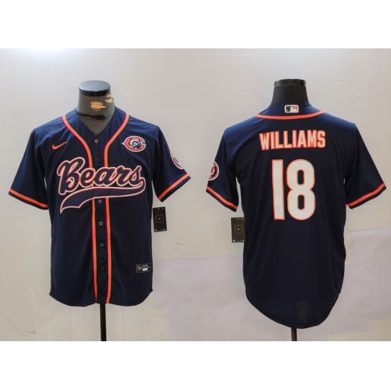 Men's Chicago Bears #18 Caleb Williams Navy Throwback With Cool Base Stitched Baseball Jersey - Ujersey