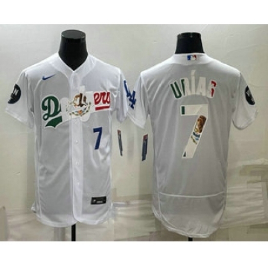 Men's Los Angeles Dodgers #7 Julio Urias Number White With Vin Scully Flex Base Stitched Baseball Jerseys - Ujersey