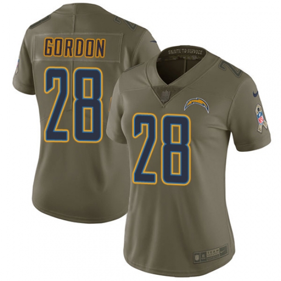 Women's Nike Los Angeles Chargers #28 Melvin Gordon Limited Olive 2017 Salute to Service NFL Jersey - Ujersey