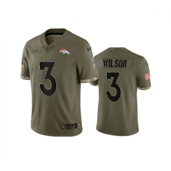 Men's Denver Broncos #3 Russell Wilson 2022 Olive Salute To Service Limited Stitched Jersey
