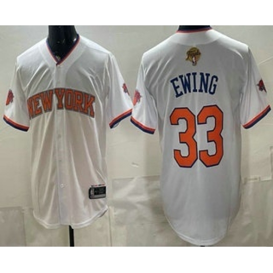 Men's New Yok Knicks #33 Patrick Ewing White 2026 Finals Stitched Baseball Jersey