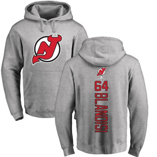 NHL Adidas New Jersey Devils #64 Joseph Blandisi Ash Backer Pullover Hoodie - ujerseystore
