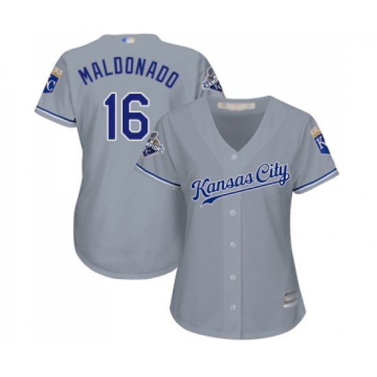 Women's Kansas City Royals #16 Martin Maldonado Replica Grey Road Cool Base Baseball Jersey - Ujersey