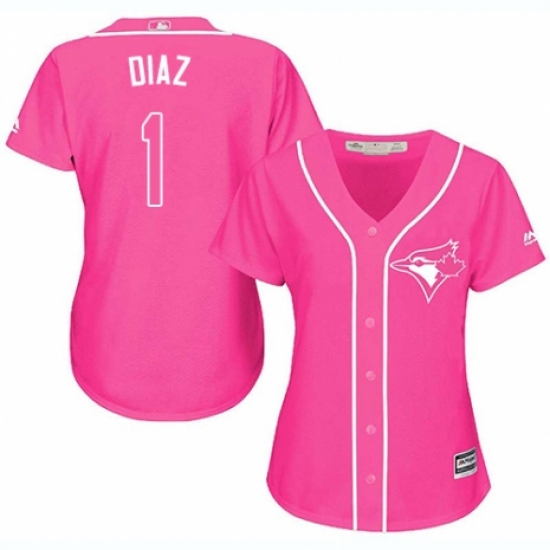 Women's Majestic Toronto Blue Jays #1 Aledmys Diaz Authentic Pink Fashion Cool Base MLB Jersey - Ujersey