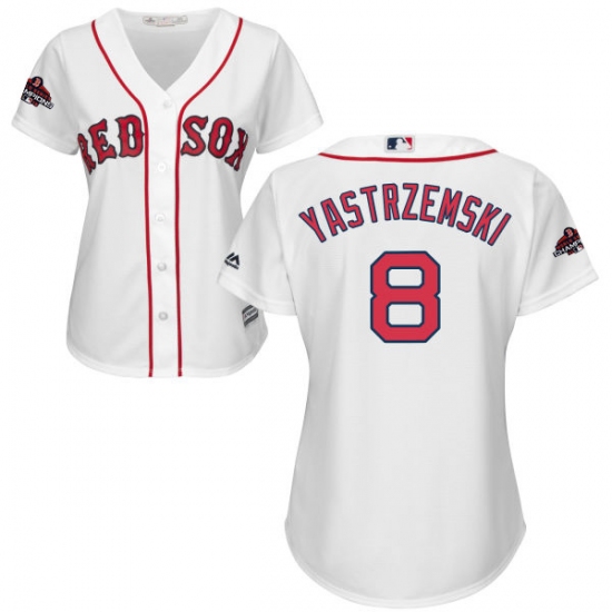Women's Majestic Boston Red Sox #8 Carl Yastrzemski Authentic White Home 2018 World Series Champions MLB Jersey - Ujersey