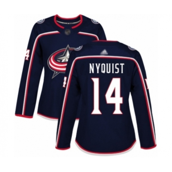 Women's Columbus Blue Jackets #14 Gustav Nyquist Authentic Navy Blue Home Hockey Jersey - Ujersey