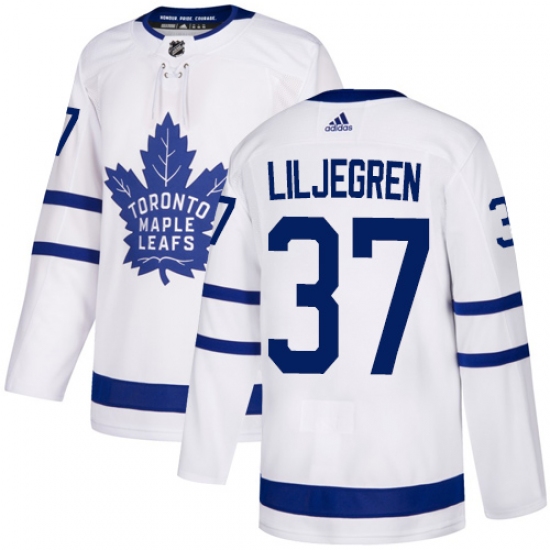Youth Adidas Toronto Maple Leafs #37 Timothy Liljegren Authentic White Away NHL Jersey - Ujersey