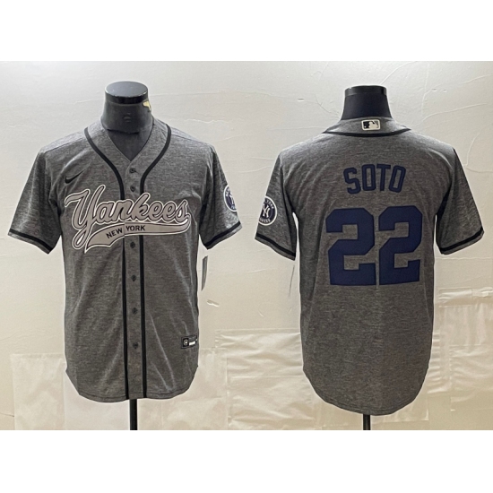 Men's New York Yankees #22 Juan Soto Grey Gridiron Cool Base Stitched Baseball Jersey - Ujersey
