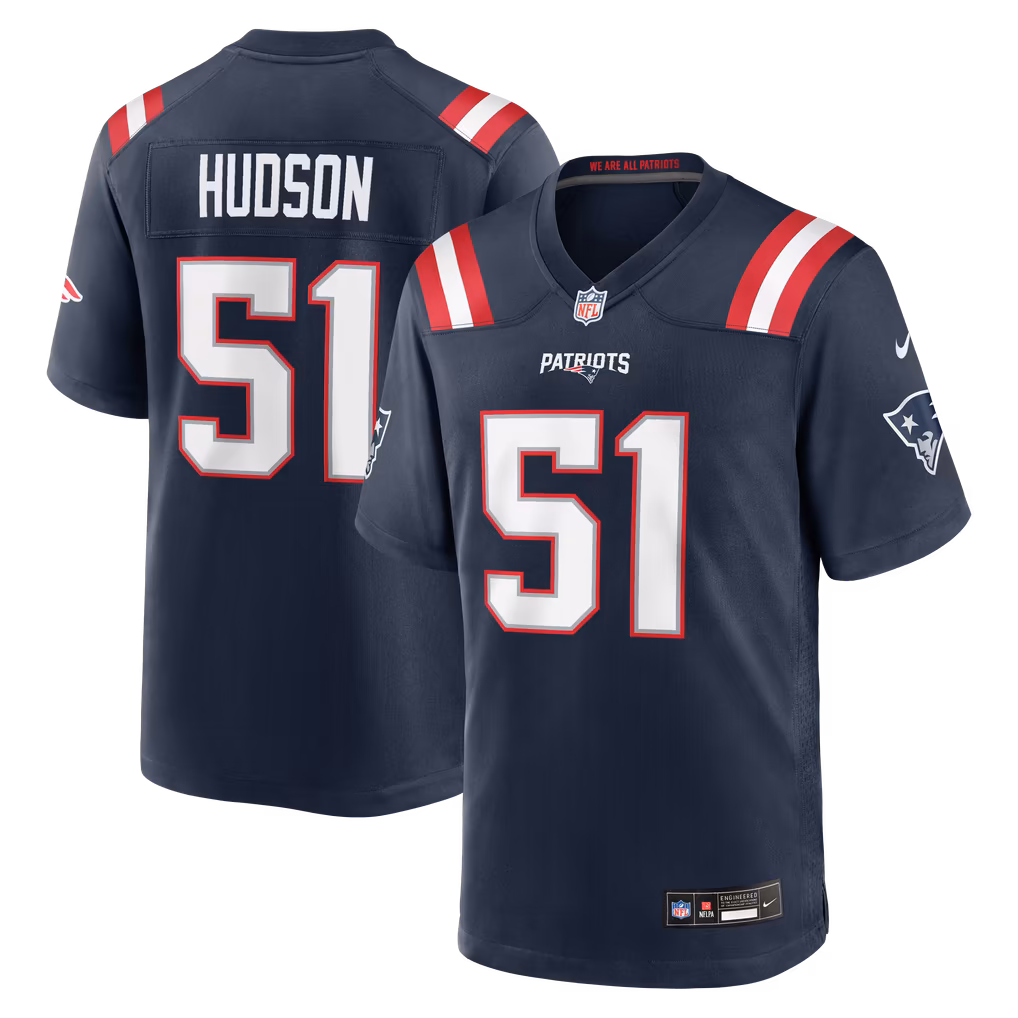 Men's New England Patriots James Hudson Nike Navy Team Game Jersey - Ujersey