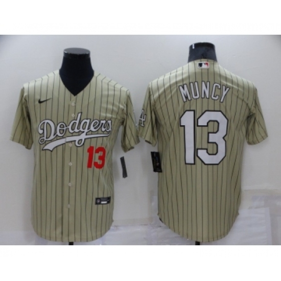 Men's Los Angeles Dodgers #13 Max Muncy Cream Pinstripe Stitched MLB Cool Base Nike Jersey - Ujersey