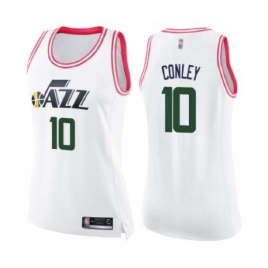 Women's Utah Jazz #10 Mike Conley Swingman White Pink Fashion Basketball Jersey - Ujersey