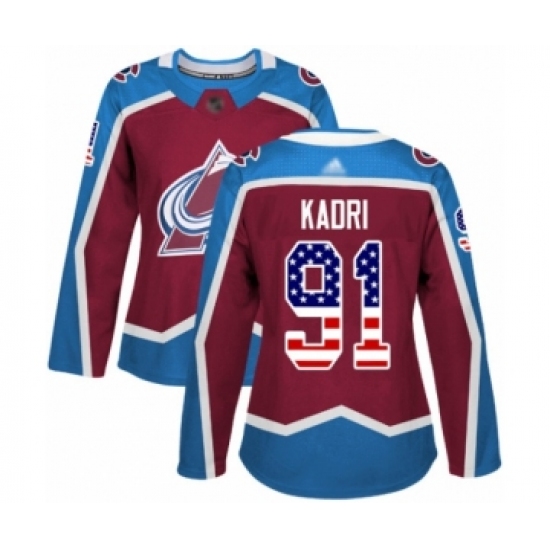 Women's Colorado Avalanche #91 Nazem Kadri Authentic Burgundy Red USA Flag Fashion Hockey Jersey