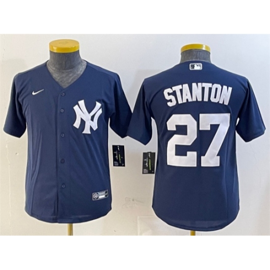 Women's New York Yankees #27 Giancarlo Stanton Navy Cool Base Stitched Baseball Jersey(Run Small) - Ujersey