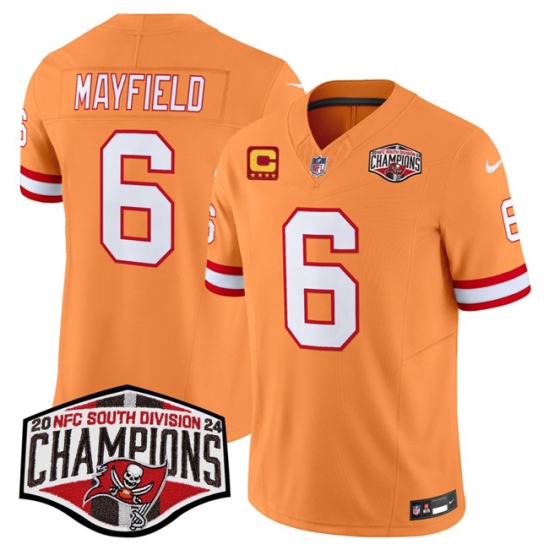 Men's Tampa Bay Buccaneers #6 Baker Mayfield Orange F.U.S.E. 2024 NFC South Champions With 4-Star C Limited Stitched Jersey - Ujersey
