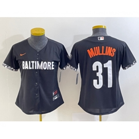 Women's Baltimore Orioles #31 Cedric Mullins Black 2023 City Connect Cool Base Stitched Jersey
