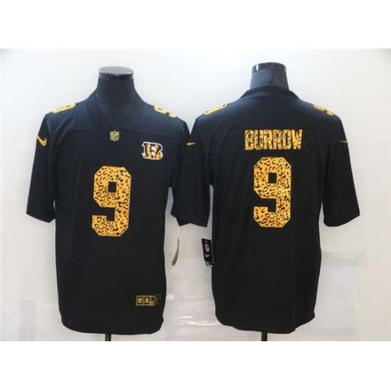 Men's Cincinnati Bengals #9 Joe Burrow 2020 Black Leopard Print Fashion Limited Stitched Jersey - Ujersey