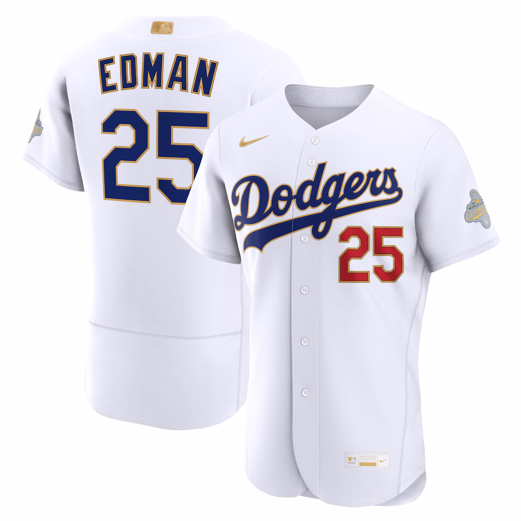 Men's Los Angeles Dodgers Tommy Edman Nike White 2026 Gold Collection Authentic Jersey