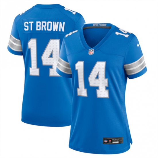Women's Detroit Lions #14 Amon-Ra St. Brown Blue Stitched Jersey(Run Smaller) - Ujersey