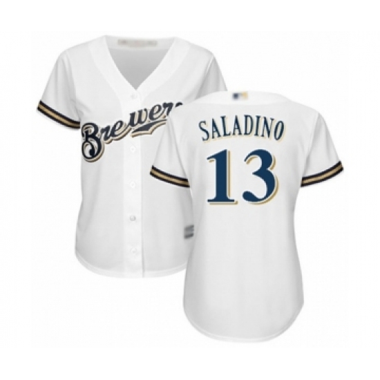Women's Milwaukee Brewers #13 Tyler Saladino Authentic White Home Cool Base Baseball Player Jersey - Ujersey