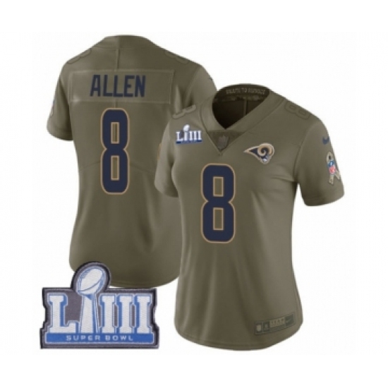 Women's Nike Los Angeles Rams #8 Brandon Allen Limited Olive 2017 Salute to Service Super Bowl LIII Bound NFL Jersey - Ujersey